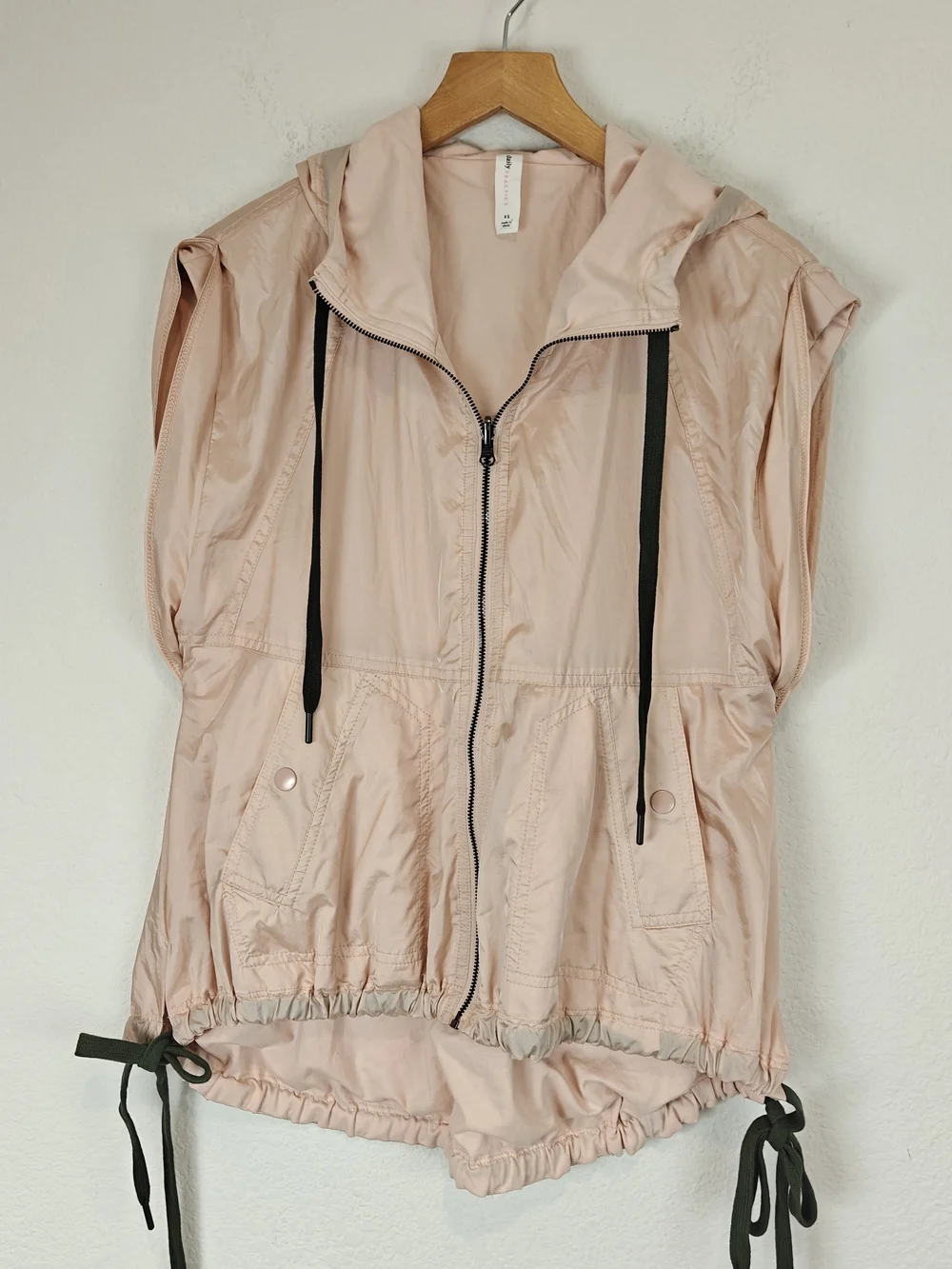 Anthropologie Daily Practice Pink Hooded Utility Vest XS Relaxed Drawstring Zip